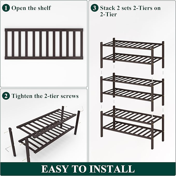 Smiry Shoe Rack, 6 Tier Bamboo Shoe Organizer, Stackable Free Standing Wooden - Image 6