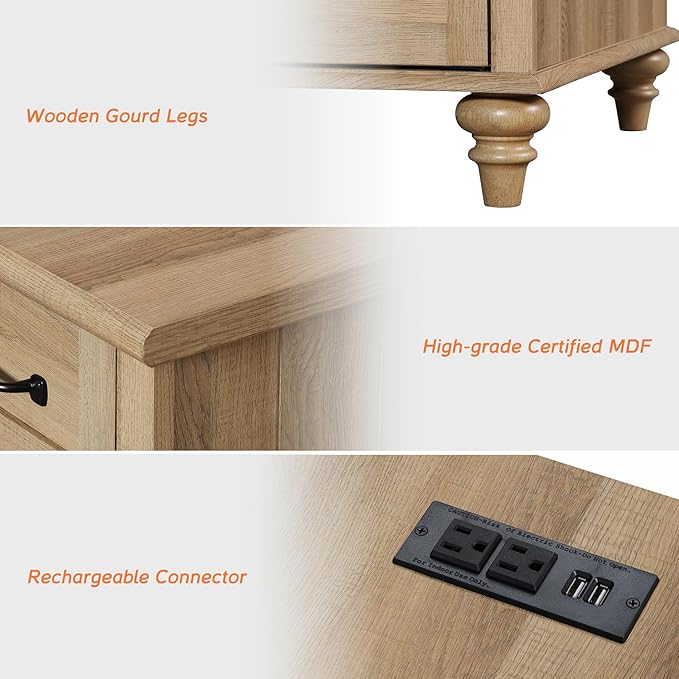 WAMPAT Set of 2 Oak Nightstands Side Tables - Image 8