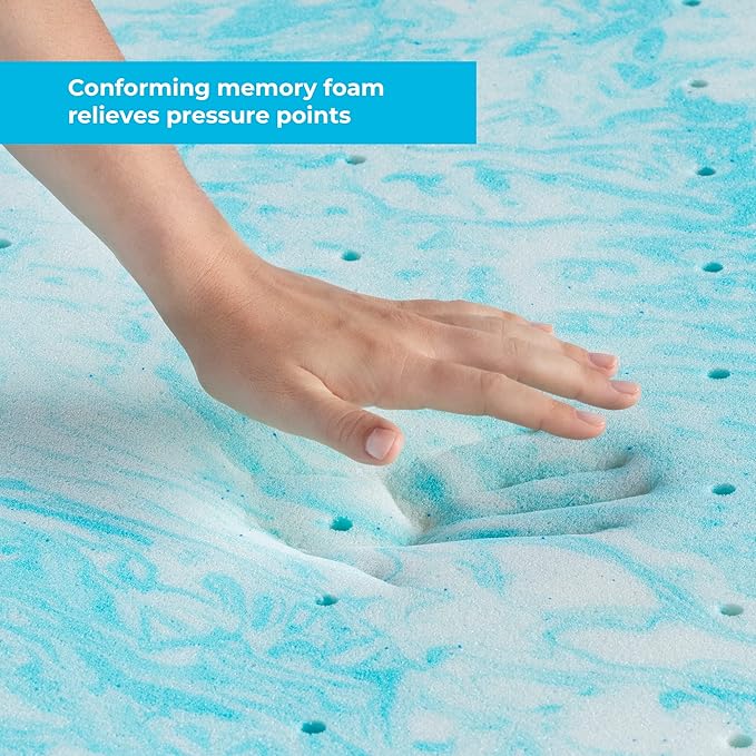 Linenspa 4 Inch Gel Swirl Memory Foam Topper + Cover-Contouring Comfort-Gel - Image 3