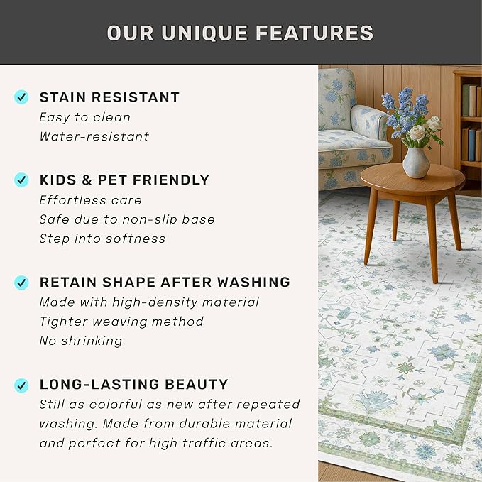 Blue and Green Washable Rugs for Living Room - Image 7