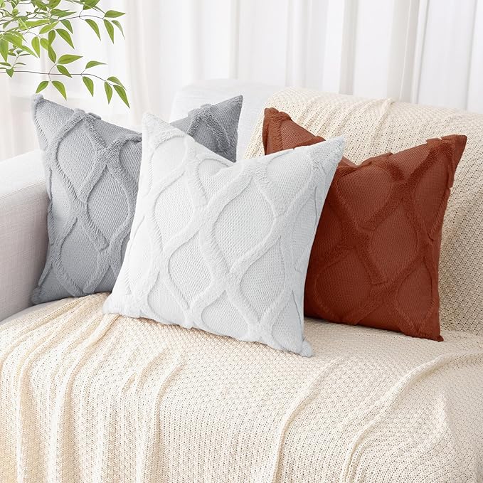 decorUhome Throw Pillow Covers 20x20 Inch Set of 2, Soft Plush Faux Fur Wool - Image 5