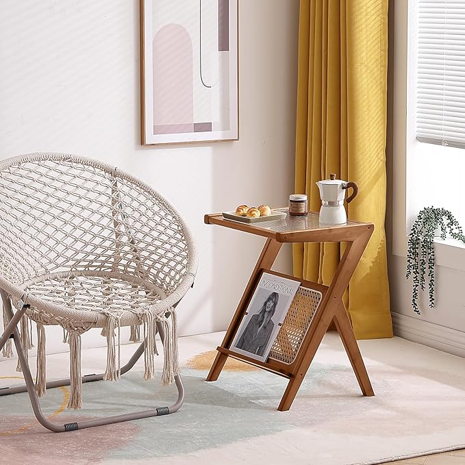 Tiita 2 Pack Rattan Side Table, Mid Century Nightstand, Bamboo Accent Bedside - Image 2