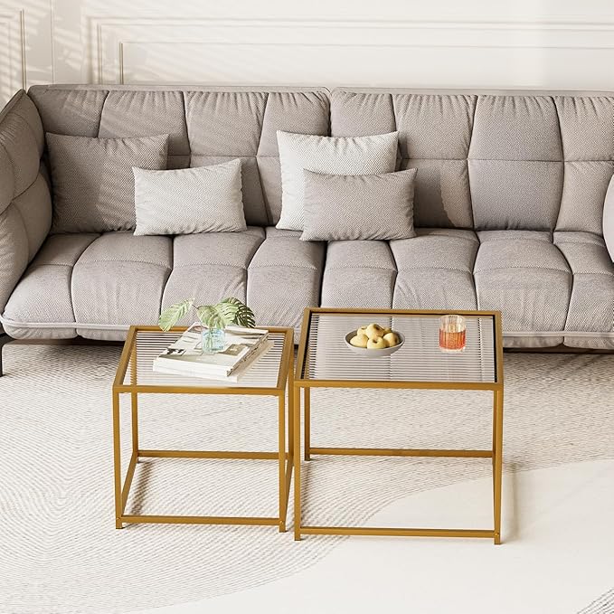 Garden 4 you Coffee Table Set of 2, Modern Patterned Glass Nesting Table - Image 8