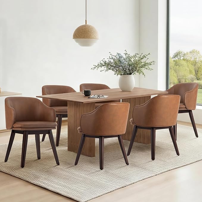 Wooden Dining Chairs Set of 4, Faux Leather Upholstered Modern Dining Room - Image 6