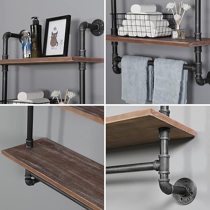 SSS Furniture Industrial Pipe Shelf Bathroom Shelves Wall Mounted, 2 Tier - Image 5