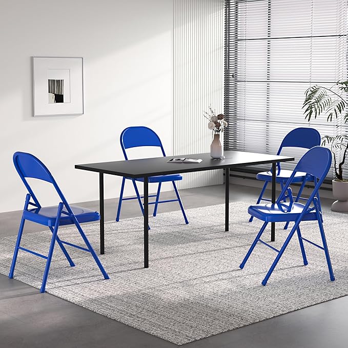VECELO Metal Folding Chairs 4 Pack, Double Hinged Steel Frame Easy - Image 2