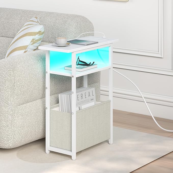Narrow Side Table with Charging Station, LED End Table Set of 2 - Image 6
