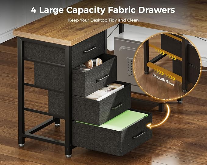 AODK L Shaped Desk with 4 Tier Drawers, L Shaped Computer Table with USB - Image 4