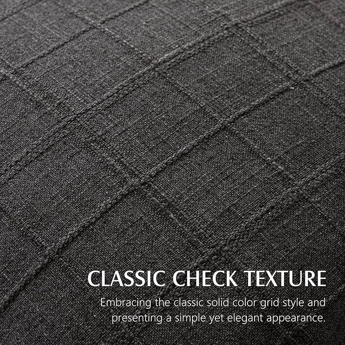 Foindtower Set of 2 Decorative Linen Check Throw Pillow Covers Neutral Long - Image 2