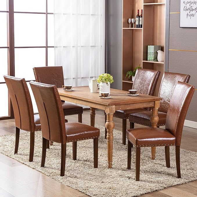 COLAMY Upholstered Parsons Dining Chairs Set of 2, PU Leather Dining Room - Image 2