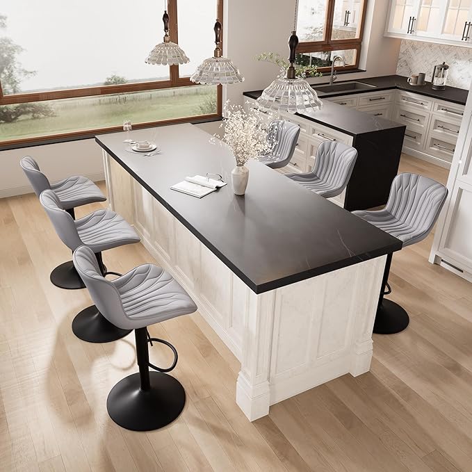 YOUNIKE Grey Bar Stools Set of 4 Modern Swivel Counter Height Bar Chair - Image 9