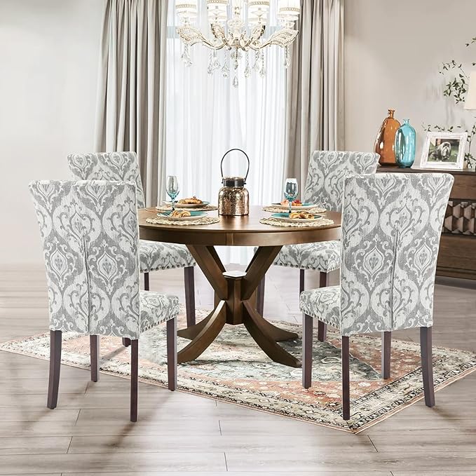 Parsons Dining Chairs Set of 6, Upholstered Nailhead Dining Room Kitchen Side - Image 4
