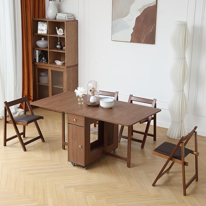 Walnut Drop Leaf Folding Dining Table - Image 2