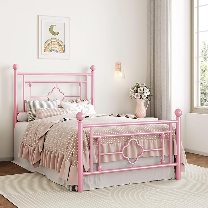 SHA CERLIN 14 Inches Twin Size Metal Platform Bed Frame/Vintage Iron-Art - Image 3