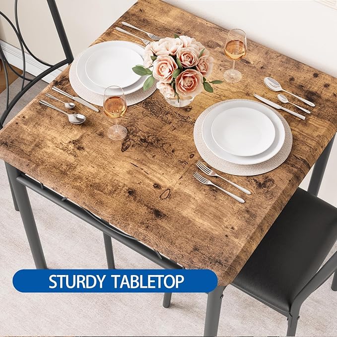 IDEALHOUSE Dining Table Set for 2, Square 3 Piece Kitchen Room Sets - Image 4