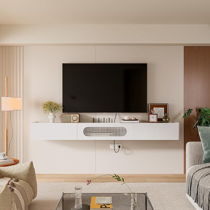 Floaticase Floating TV Stand, 70IN Fully Assembled Hign Gloss Wall Mounted TV - Image 4