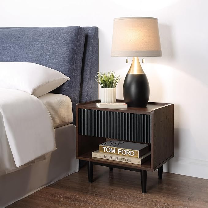 Manhattan Comfort Duane Modern Ribbed Nightstand, Bedside Table - Image 2
