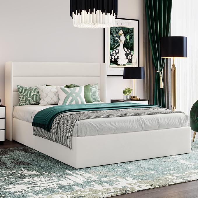 SHA CERLIN Full Size Lift Up Storage Bed/Velvet Upholstered/Modern Wingback - Image 6