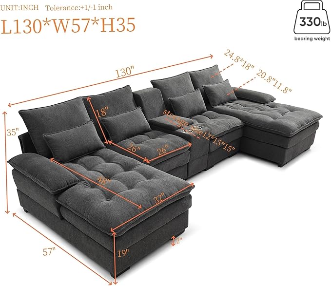 130" U-Shaped Sectional Sofa - Image 2