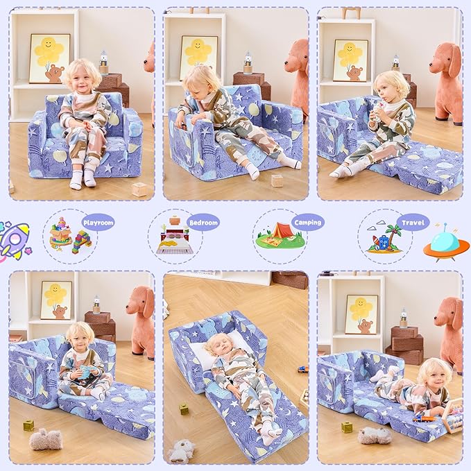 Toddler Couch, Toddler Chair, 2-in-1 Baby Seat Furniture Fold Out, Convertible - Image 4