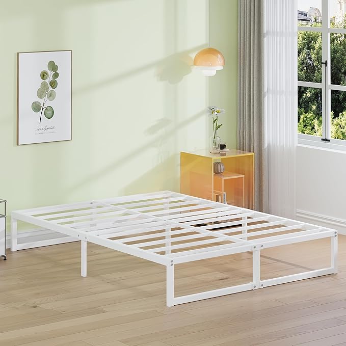 EMODA 12 Inch White Queen Bed Frame, Metal Queen Platform Bed Frame No Box - Image 8
