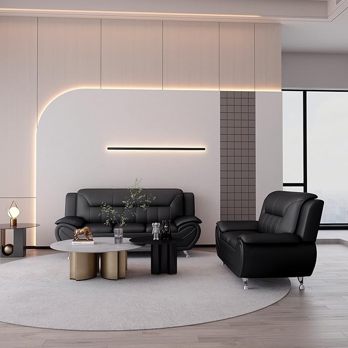 Container Furniture Direct Michael Modern Faux Leather Upholstered Stainless - Image 17