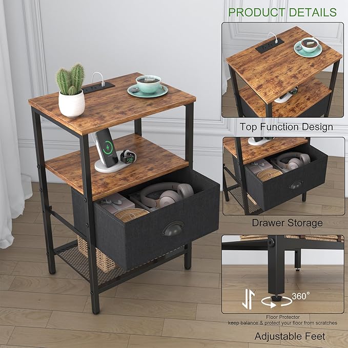 Sthmec Nightstands Set of 2, LED Bedside Tables - Image 5
