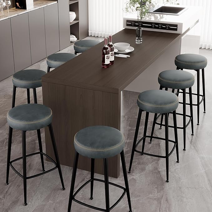 Counter Height Bar Stools, Upholstered Faux Leather Kitchen Counter Stools by ErdoruLiving