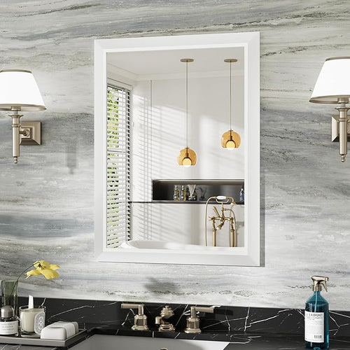 24x32 Inch White Bathroom Mirror by Briivuemodernmirrors