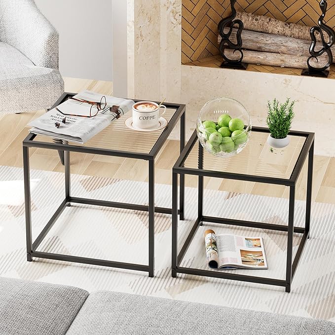 Garden 4 you Coffee Table Set of 2, Modern Patterned Glass Nesting Table - Image 4