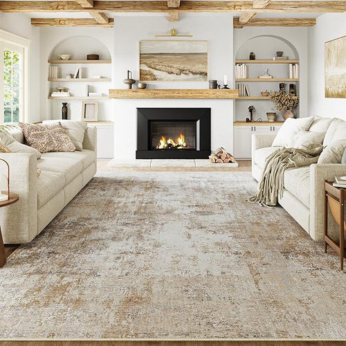 10x14 Washable Area Rug Gold Grey Neutral Abstract Living Room Bedroom Large by WondRg