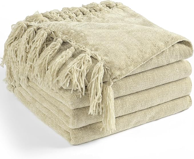 Chenille Throw Blanket for Couch 50"X 60", Soft Cozy Throws by LONGCREATE