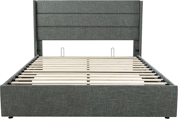SHA CERLIN Queen Size Lift Up Storage Bed/Modern Wingback Headboard/Upholstered - Image 9