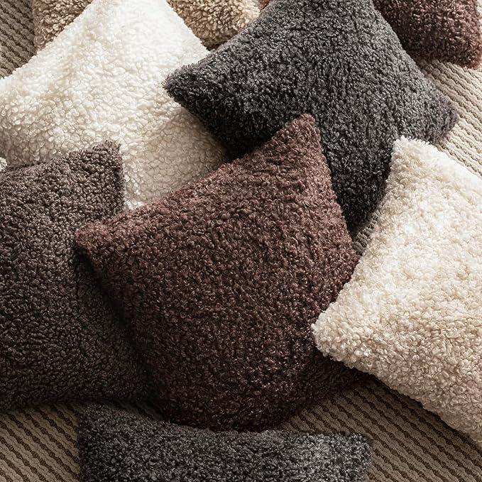 Foindtower 2 Pieces 24x24 Inch Dark Gray, Faux Fur Throw Pillow Cover Accent - Image 6