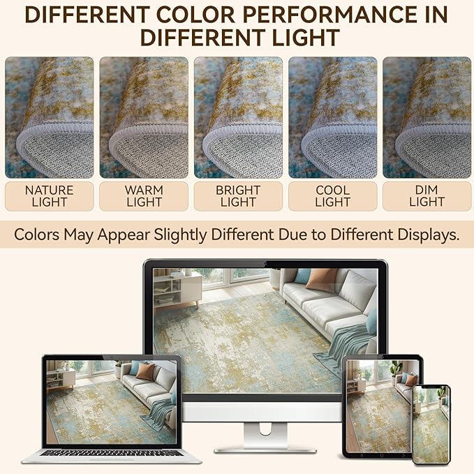Washable Area Rugs 6'x9' Non-Slip Modern Abstract Soft - Image 6
