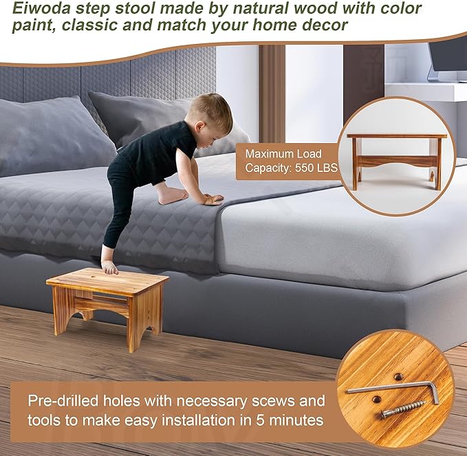 Wooden Step Stool for Adults, 6.5" Portable Wood Step Stool for Kids, Heavy - Image 6