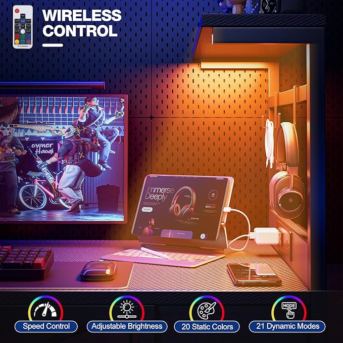 Gaming Desk 40 Inch with Power Outlet and LED Light, Computer Desk with - Image 6