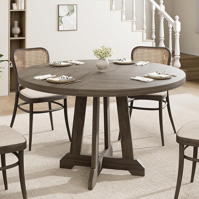 GarveeHome Round Dining Table for 4, Kitchen Dining Room Circle Dinner Pedestal by GarveeHome