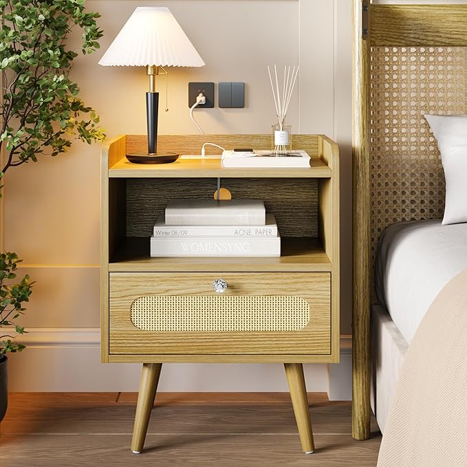 End Table Set of 2 with Charging Station, Diamond Décor Nightstands Set of 2 - Image 2