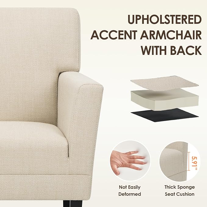 COLAMY Accent Chair Set of 2 for Living Room, Modern Upholstered Fabric Accent - Image 5
