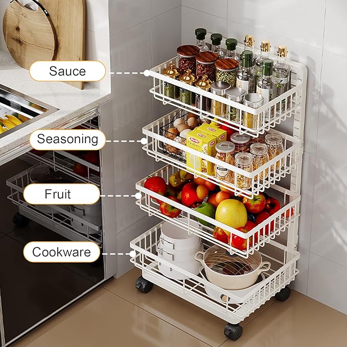 4-Tier Kitchen Storage Cart, Metal Utility Rolling Cart - Image 5