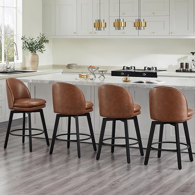 Counter Height Barstools 26 inch Upholstered Swivel Bar Stools - Image 4