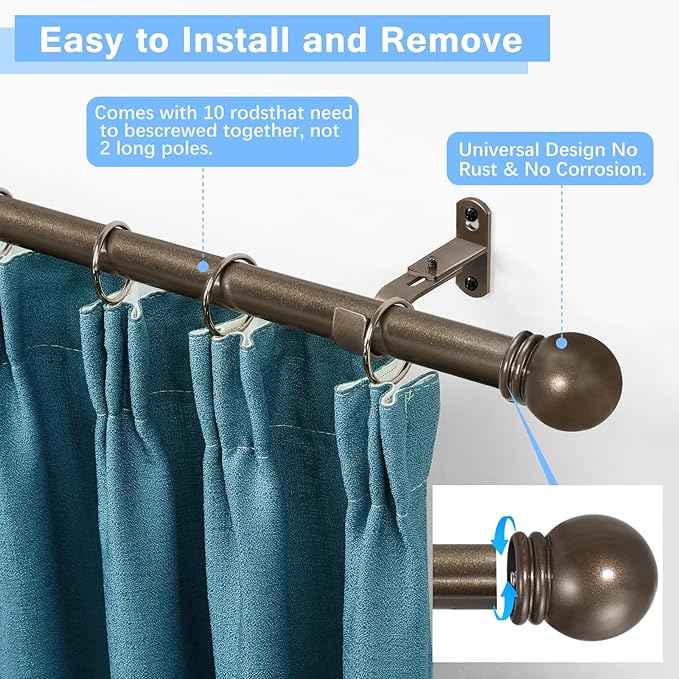 Curtain Rods for Windows 16 to 150 Inches, Curtain Rod Max Adjustable Length of - Image 2