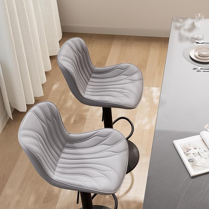 YOUNIKE 3 Grey Bar Stools Modern Swivel Counter Height Bar Chair - Image 6