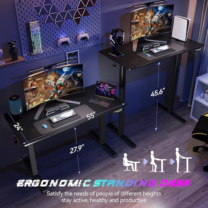 Electric Standing Desk Adjustable Height 55"x24" Stand Up Desk - Image 4