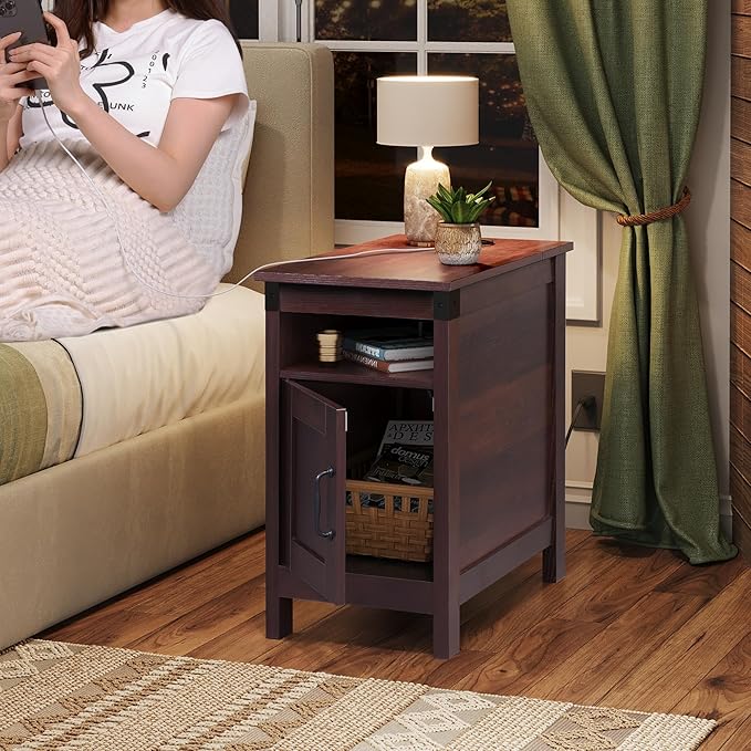 WLIVE End Table with Charging Station, Narrow Side Table - Image 11