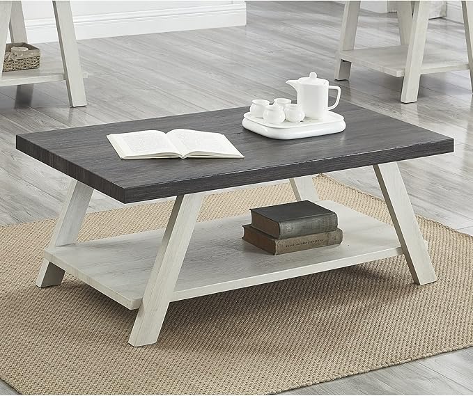 Roundhill Furniture Athens Contemporary Wood Shelf Coffee Table, Weathered - Image 6