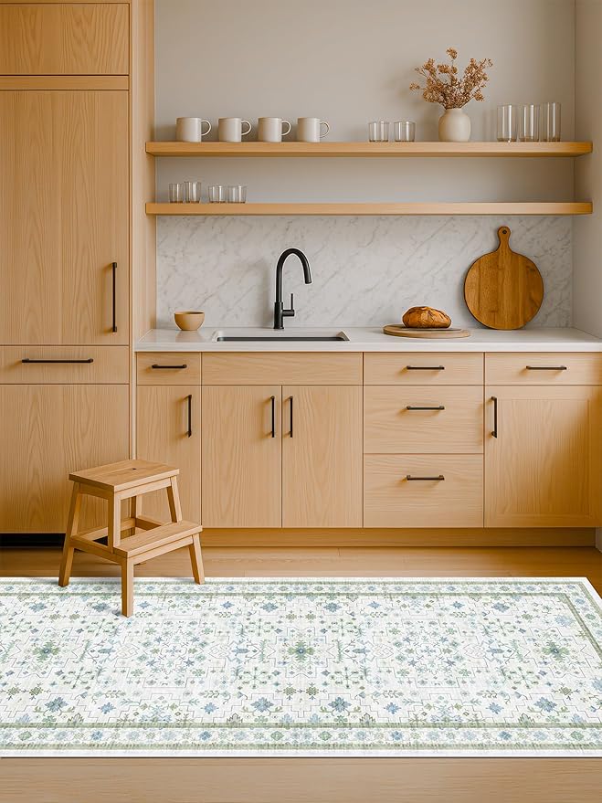 Cream Green and Blue Turkish Bathroom Runner 2x5 - Image 8