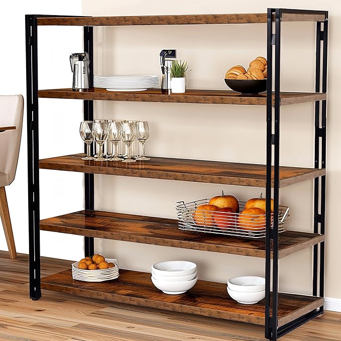 47" 4-Tier Bookshelf Rustic Wood and Metal Industrial Bookshelf - Image 2