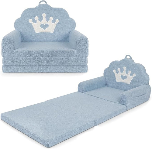 2-in-1 Kids Couch Fold Out, Soft Teddy Sherpa Toddler Couch by PIIKAGO